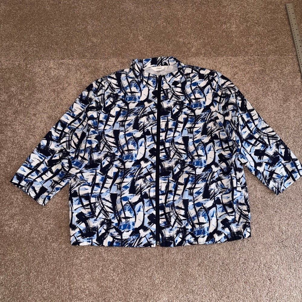 Christopher & Banks Blue, Navy & White Abstract Brush Stroke Full Zip Jacket - L